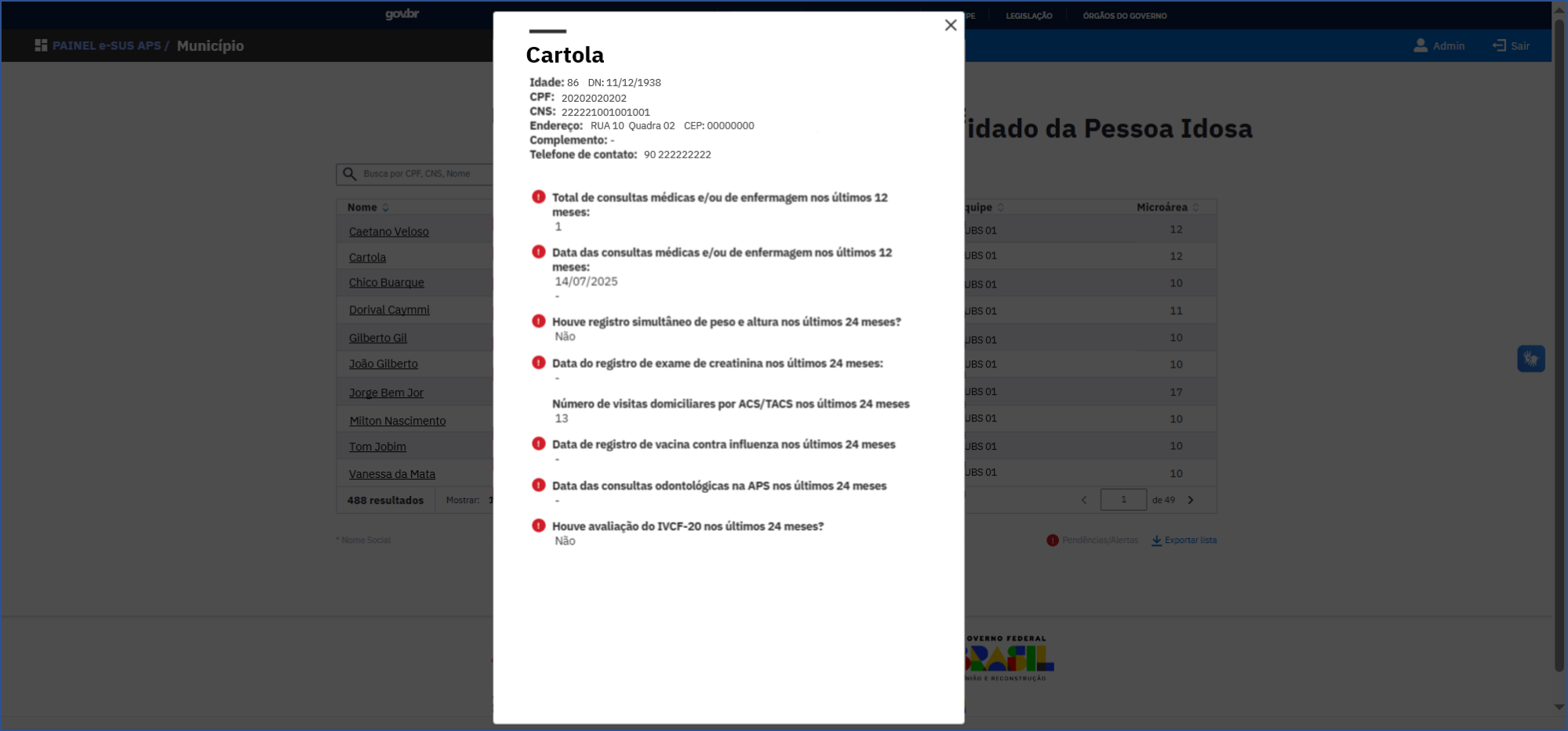 Card de detalhamento da pessoa e dos alertas