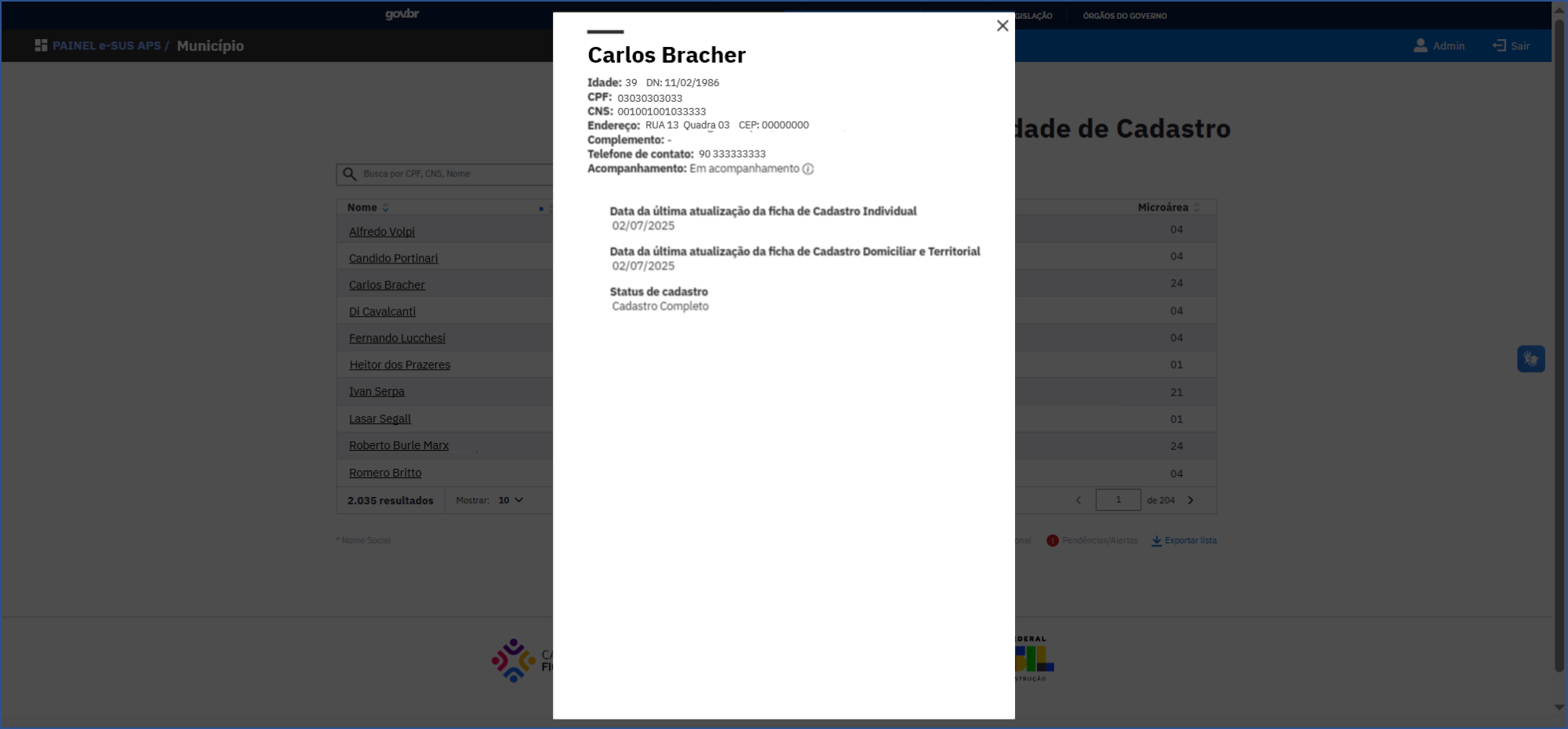 Card de detalhamento da pessoa e dos alertas
