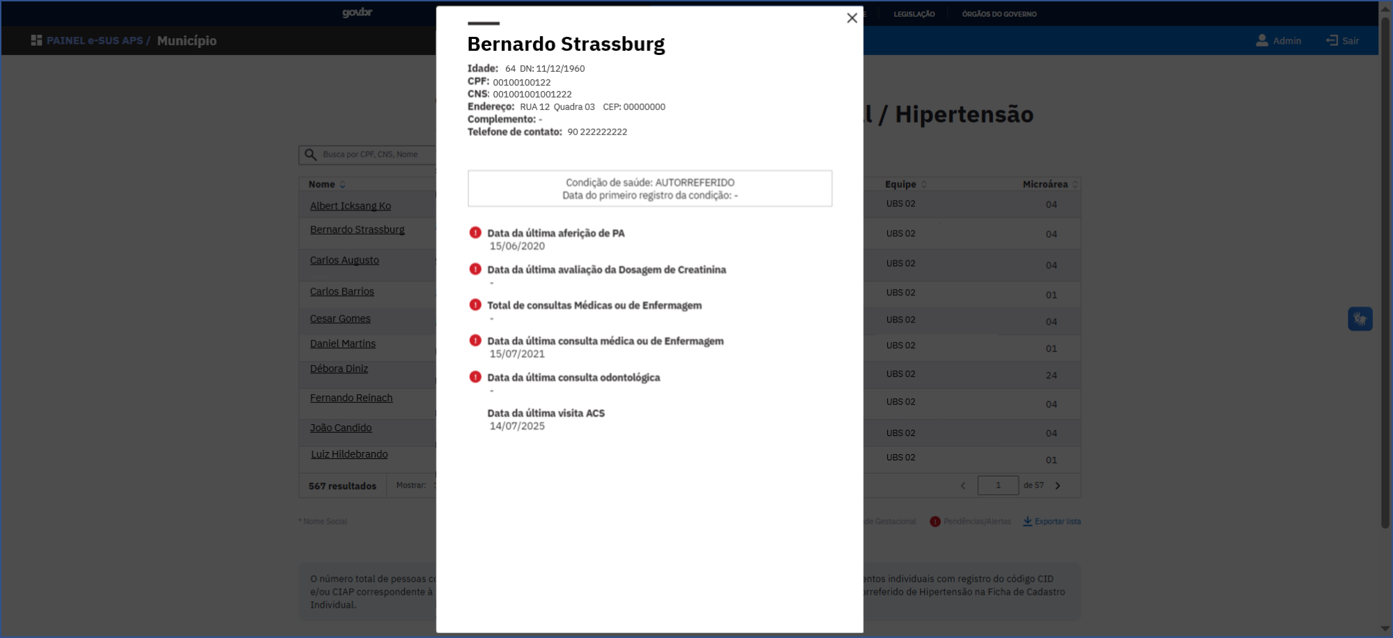 Card de detalhamento da pessoa e dos alertas