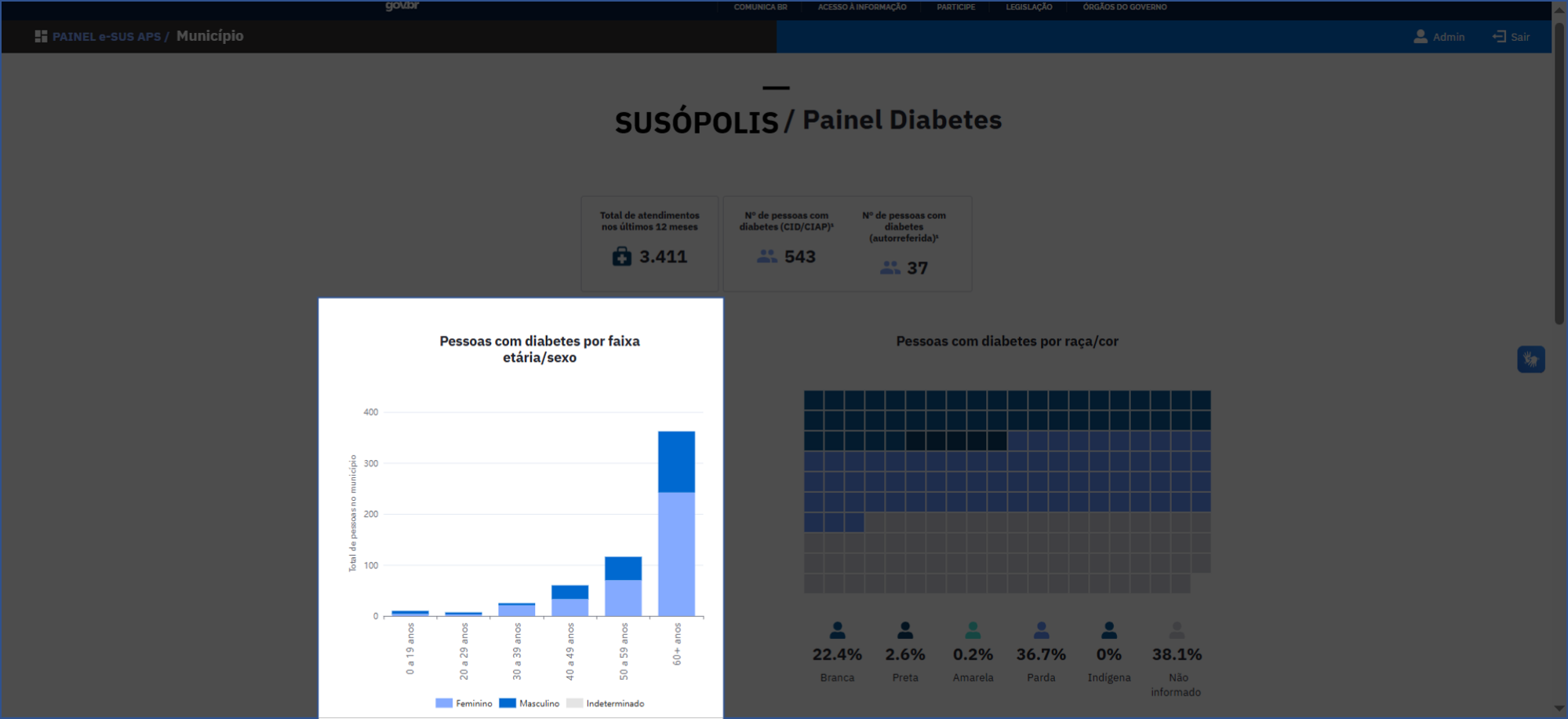 Pessoas com diabetes por faixa etária e sexo