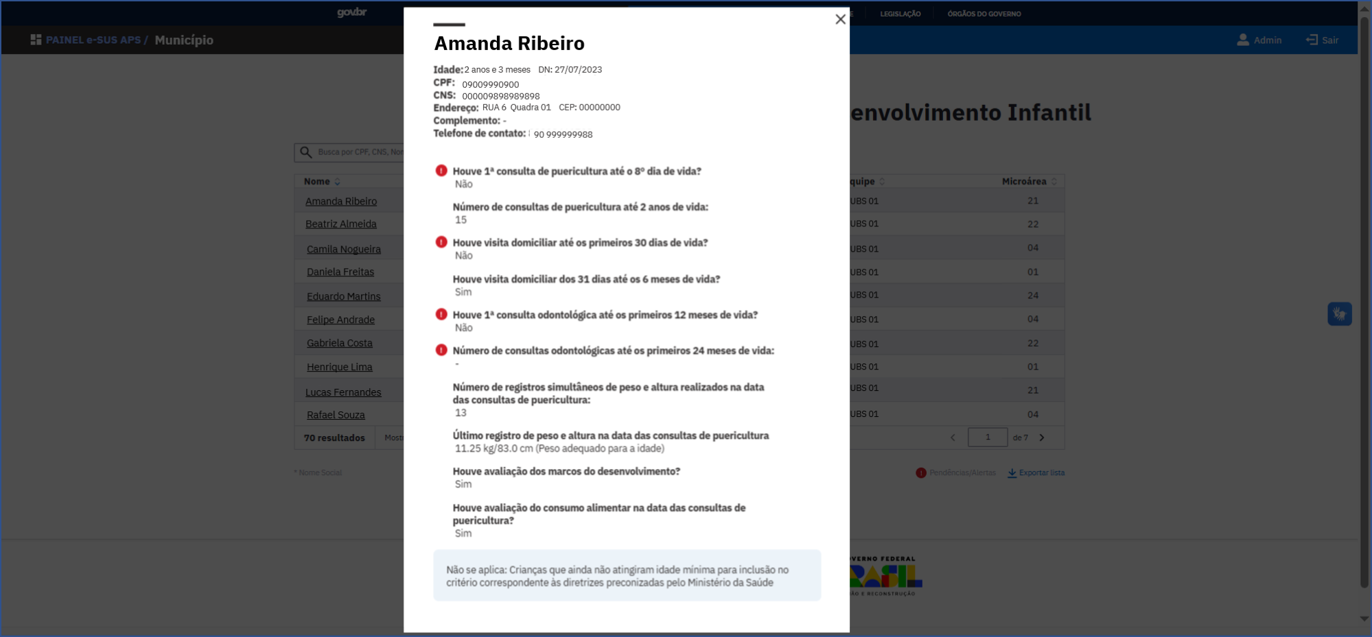 Card de detalhamento da pessoa e dos alertas