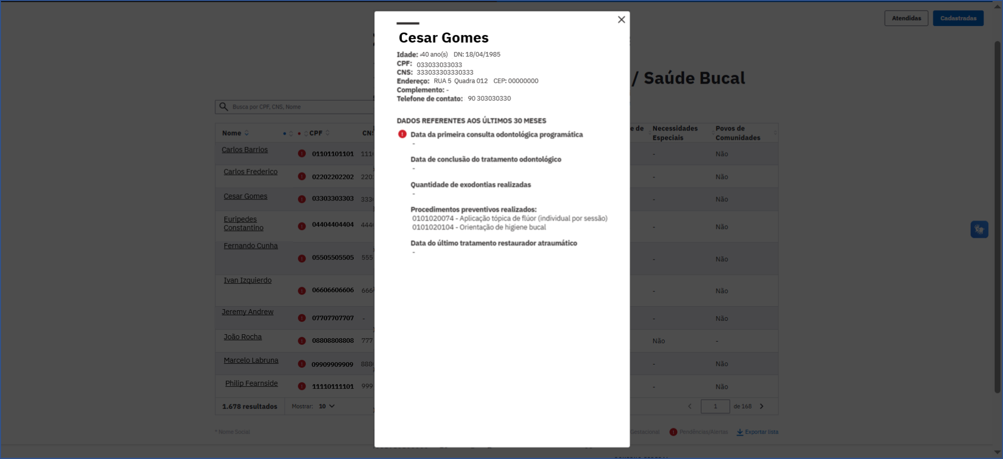 Card de detalhamento da pessoa e dos alertas