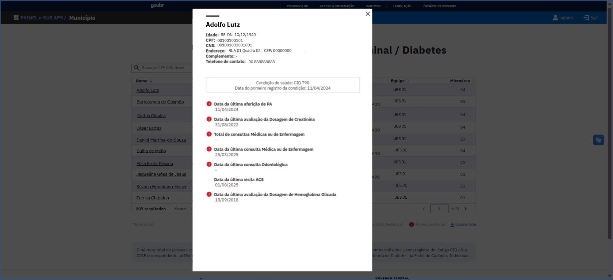 Card de detalhamento da pessoa e dos alertas
