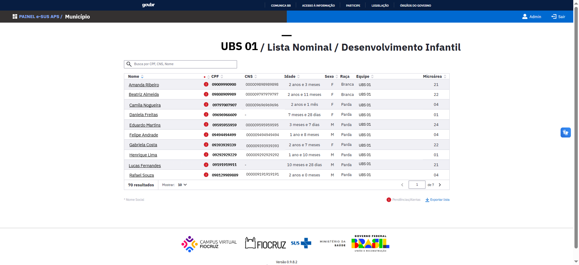 Lista nominal desenvolvimento infantil